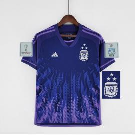 Camiseta Argentina Segunda Equipación Mundial Qatar 2022 3 estrellas