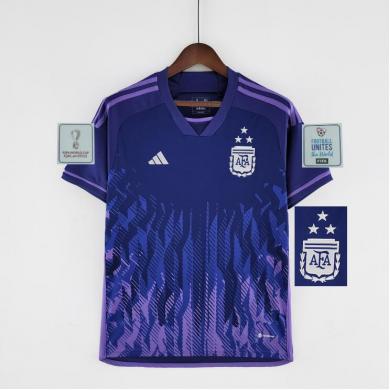 Camiseta Argentina Segunda Equipación Mundial Qatar 2022 3 estrellas